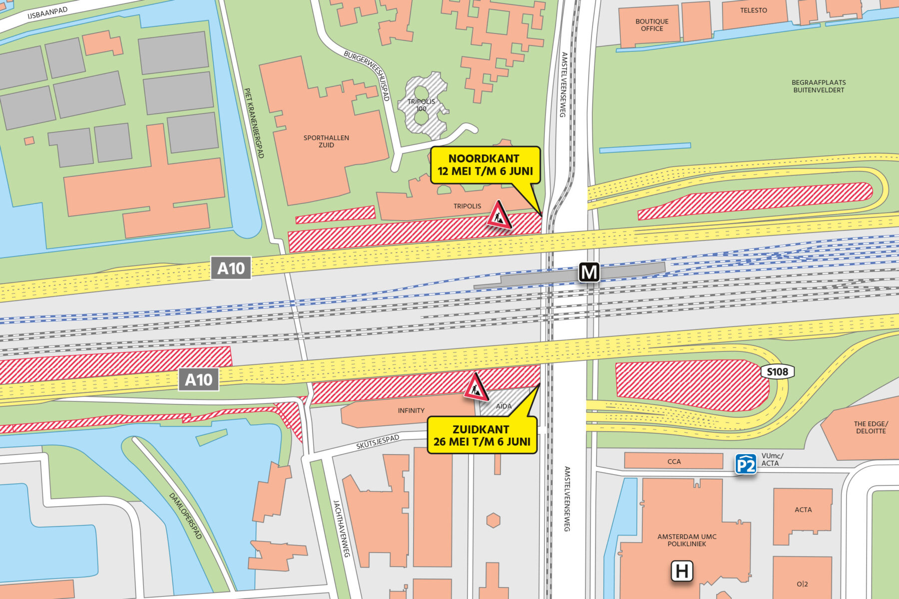 Afsluiting fietspad Amstelveenseweg Amsterdam mei juni 2025