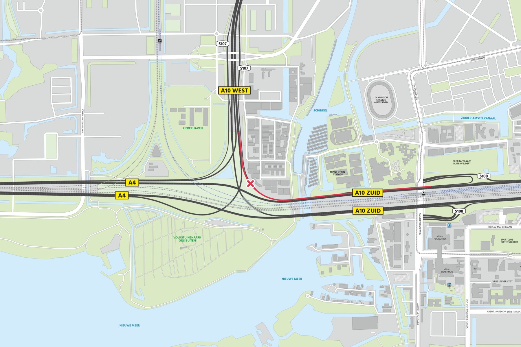 afsluiting verbinding A10 Zuid A10 West 12 tm 15 december 2025 kaart
