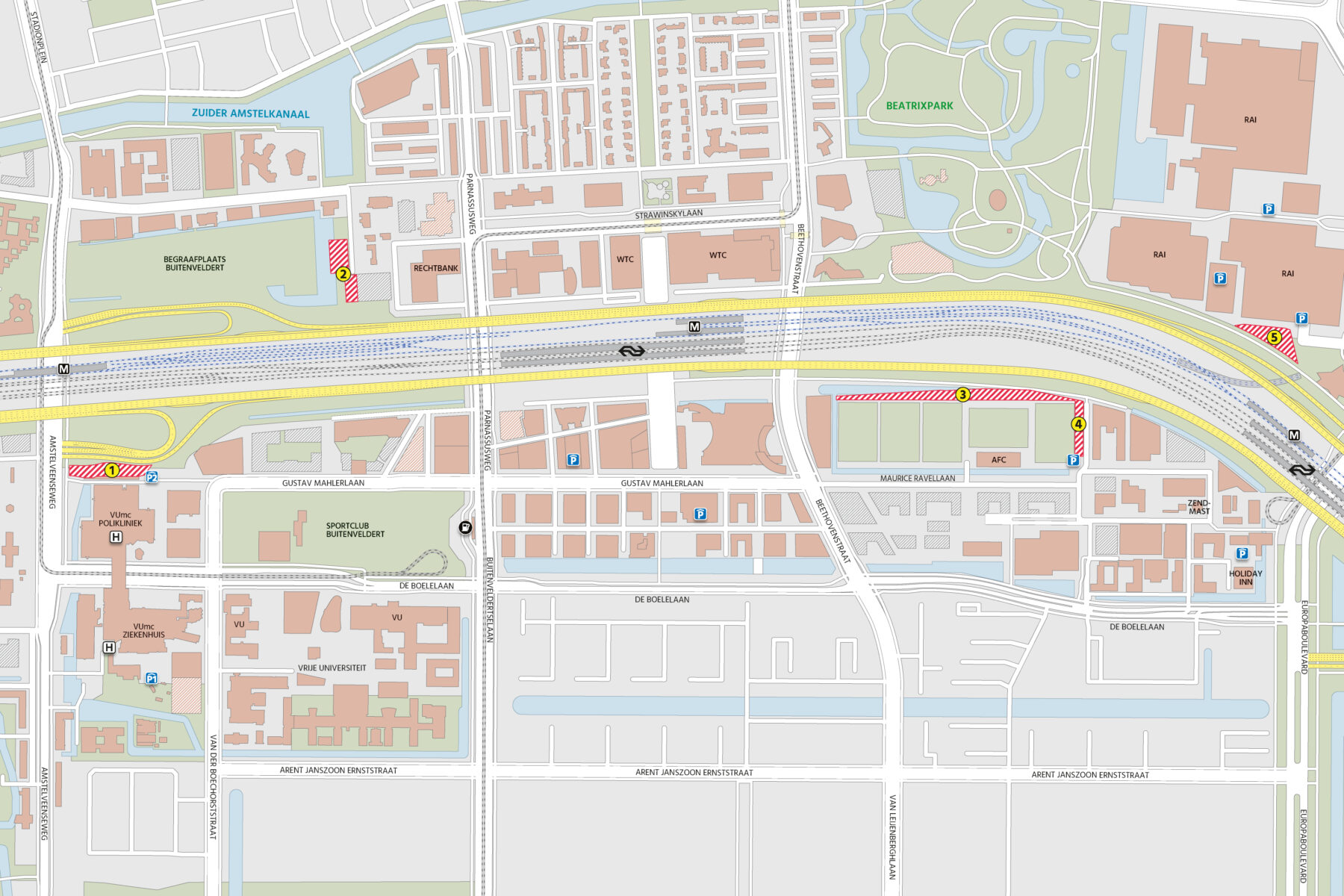 Kaart werkterreinen voor bouw tunnel