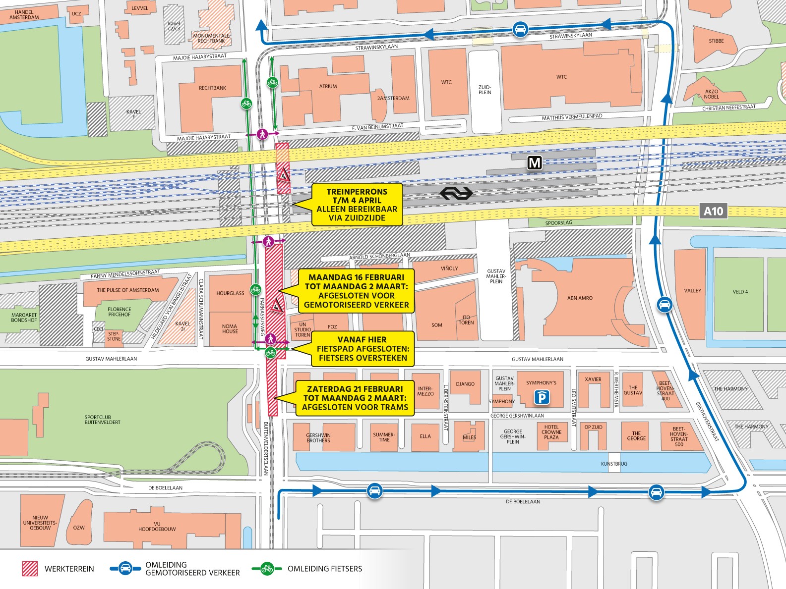 kaart parnassusweg omleidingen 16 februari 2 maart 2026 voorjaarsvakantie