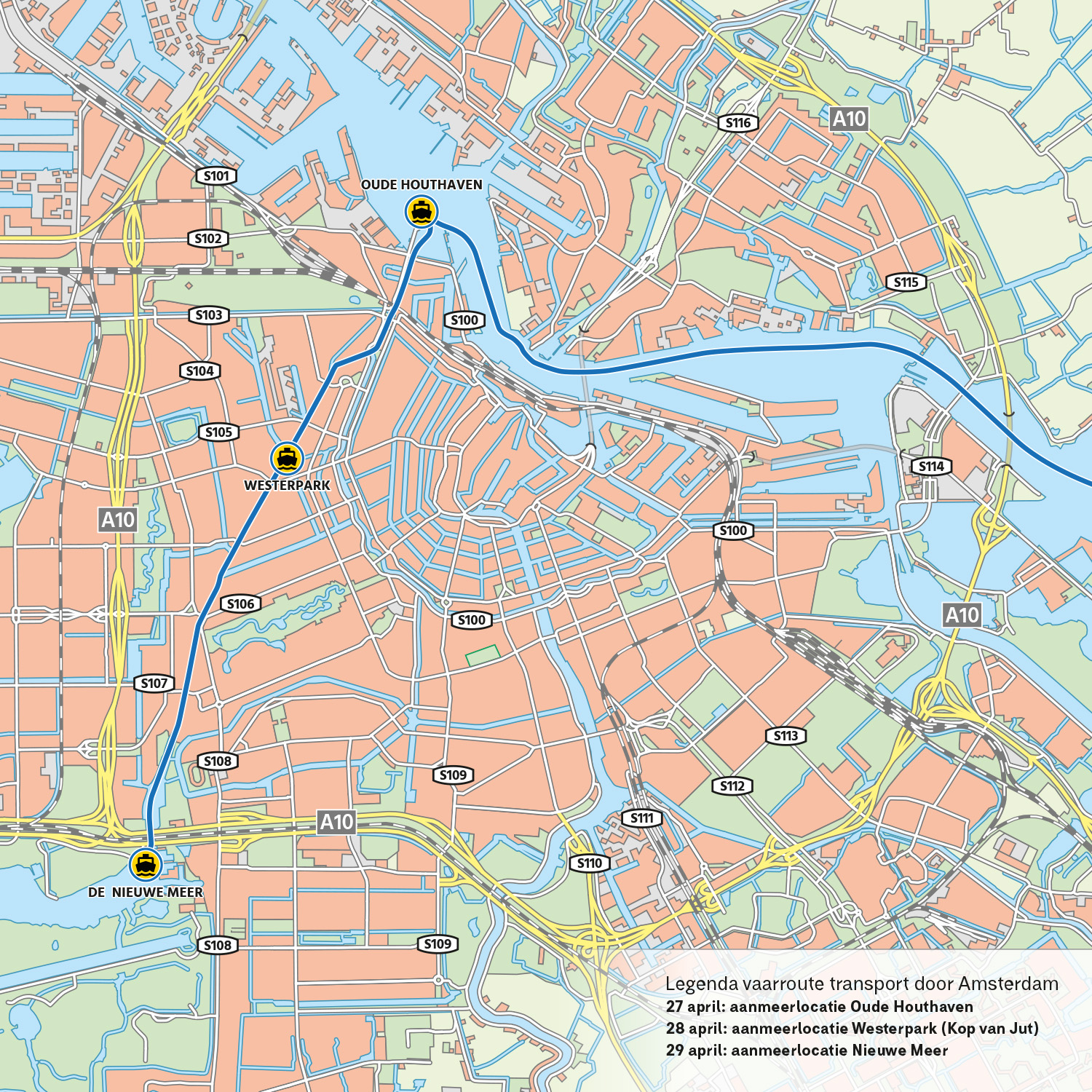 Route transport stalen val Amsterdam tot eindpunt bij de Schinkelbrug