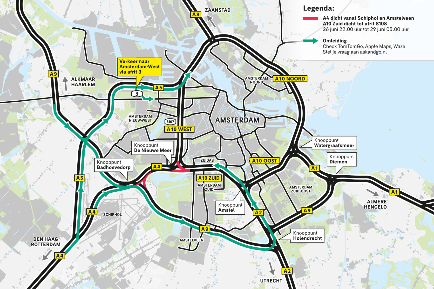 Afsluiting 26 tot en met 29 juni 2026 a4 en a10 zuid