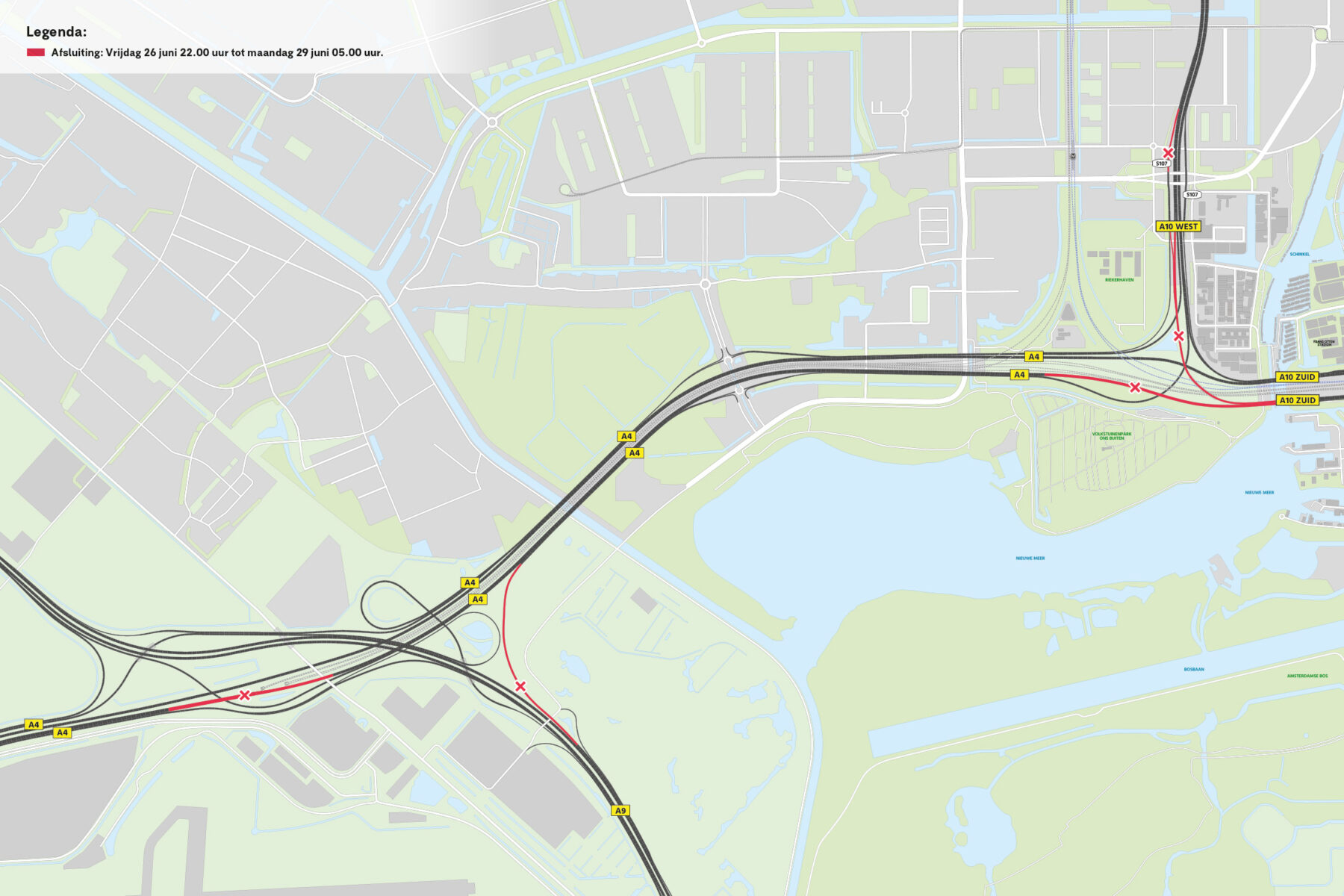 Aflsuiting 26 tot en met 29 juni 2026 a4 en a10 zuid